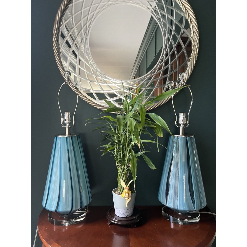Set Of 2 Uttermost Pescara Teal-Gray Art Glass Table Lamps Teal
